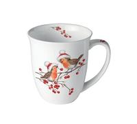 Ambiente Tasse à café Tasse à thé 0,4 l en porcelaine fine Série Noël Robin Rouge-gorge oiseaux branches hiver Noël Avent
