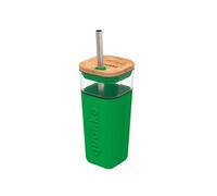 Mug en Verre 540 ml avec Couvercle en Bambou et Paille Inox Vert