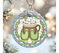 Mug en verre - Décorations de Noël - Guimauves festives - Gants verts - Cadeau idéal pour décoration d'intérieur pour arbre, fenêtre, chambre à coucher, porte, bureau, boutique - 7,6 x 7,6 cm