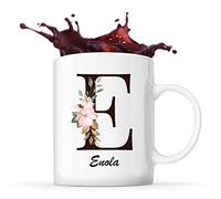 Mug Enola | Tasse prénom femme avec Lettre fleur | Idée cadeau pour anniversaire noël et fête des mères