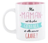 Mug - FAMILY - Ma Maman est géniale - Céramique - Blanc et rose - 9,7x8,2x9,7cm