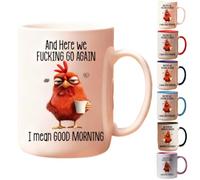 Mug fantaisie amusant - Here We F**King Go Again... I Mean Good Morning, 445 ml - Tasse à café sarcastique amusante pour maman, sœur, meilleure amie, collègues de travail (blanc)