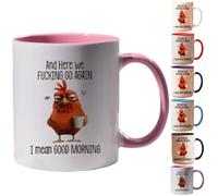 Mug fantaisie amusant - Here We F**King Go Again... I Mean Good Morning, tasse à café sarcastique drôle, tasse de poulet grum-py pour maman, sœur, meilleure amie, collègue, rose