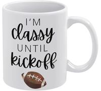 Mug fantaisie « Je suis classe jusqu'au coup d'envoi » en céramique imprimée recto verso, 325 ml (11 oz), idéal pour maman, papa, un ami, une épouse ou un mari. Cadeau parfait pour maman, papa, un ami