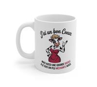 Mug Femme Attitude J’ai un Bon Cœur, Une Grande Gueule & Je Suis un Peu Méchante Vache Stylée Humoristique