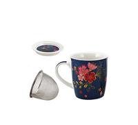 Mug feuilles de Ginkgo avec infuseur pour le thé - En porcelaine - Bleu - Hauteur 10 cm - Diamètre 8.5 cm - Contenance : 325 ml