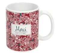 Mug Fleuri en Céramique ""Merci"" 30cl Rose