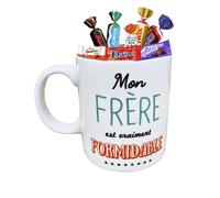 Mug ""Frère"" garni de 20 chocolats Kinder, Daim, Milka & Célébrations | Idée cadeau