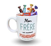 Mug "Frère" garni d'un assortiment de 20 bonbons au chocolat KINDER, CELEBRATIONS, TOBLERONE,MILKA, DAIM | Coffret Cadeau Original Prêt à Offrir
