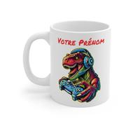 Mug Gamer T-Rex Personnalisé - Tasse Dino avec Manette - Cadeau Fun pour les Amateurs de Jeux Vidéo pour enfants et adultes