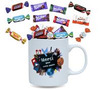 Mug garni d'un Assortiment de 20 Bonbons au Chocolat MILKA, KINDER, CELEBRATIONS | Cadeau de fin d'année pour les maîtresses, maîtres, ATSEM, nounou