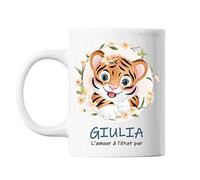 Mug Giulia Amour Pur Tigre | Tasse prénom idée cadeau Humour Mignon pour enfant fille | Imprimé en France