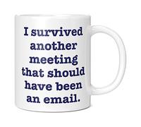 Mug humoristique avec inscription « I Survived Another Meeting That Should Have Been an Email, cadeau amusant pour collègue de travail, cadeau de travail de la maison, tasse blanche de 325 ml