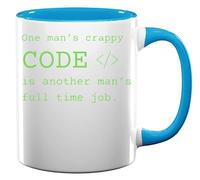 Mug humoristique en céramique avec inscription « One Man's Code is Another Man's Full Time Job » - Bleu clair