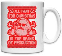 Mug humoristique en céramique blanche avec inscription « All I Want for Christmas is The Means of Production Karl Marx »