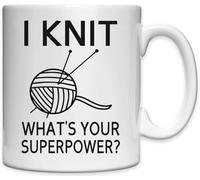 Mug humoristique en céramique blanche avec inscription « I Knit What is Your Superpower »