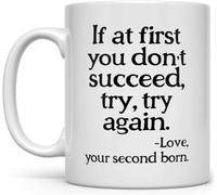 Mug humoristique et sarcastique pour parents (anniversaire de maman ou papa) : « Si tu n’y arrives pas du premier coup », cadeau d’une fille ou d’un fils. Tasse à thé blanche imprimée recto verso, 325