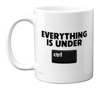 Mug humoristique - Everything is Under Ctrl Computer Keyboard Pun | Lettrage noir et clé illustrée sur blanc ; imprimé des deux côtés avec une grande poignée, 311,8 g, céramique, brillant