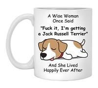 Mug Humoristique Jack Russell Terrier Cadeau pour Femme, propriétaire de Chiens, Amoureux de Chiens, Maman, Une Femme Sage Once Said and She Lived Happily Ever After Mug Sarcastique