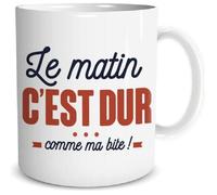 Mug Humoristique - Le Matin - Céramique - 9.5 cm - Compatible Lave-Vaisselle - Blanc