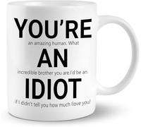 Mug humoristique pour Noël entre frères, cadeau de la sœur pour la fête des pères, mug à café original en céramique imprimée recto verso, 325 ml (11 oz), idéal pour maman, papa, un ami, une épouse ou