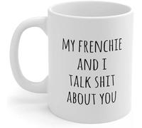 Mug humoristique pour papa « Mon bouledogue français et moi, on te critique » - Mug à café original en céramique imprimée recto verso - 325 ml (11 oz) - Idéal pour maman, papa, un ami, une épouse ou u