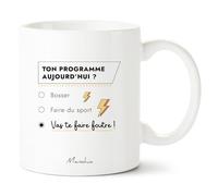 Mug humoristique - Ton programme aujourd'hui ? Bosser, faire du sport, vas te faire foutre - Mug original amis, mug humour - Cadeau geek, collègue - Boite kraft incluse - Imprimé en France - 330ml