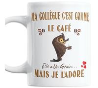 Mug Humour Collegue Femme - Cadeau Original Anniversaire Noel Secret Santa - Tasse Café Bureau Idée Cadeau Entreprise - Ma Collègue C’est Comme le Café Elle a un Grain Mais Je l’Adore