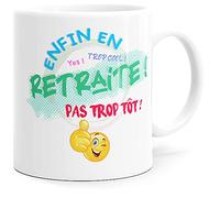 Mug Humour Enfin en Retraite Tasse Message Drôle Collègue. Idée Cadeau Original pour Départ en Retraite Retraité Travail Bureau Ami Homme Femme Anniversaire Noël Pot de Départ Souvenir.