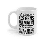 Mug Humour Matin - Tasse Drôle Je N’aime Pas Les Gens du Matin Céramique 325ml - Compatible Micro-Ondes & Lave-Vaisselle - Cadeau Café Original