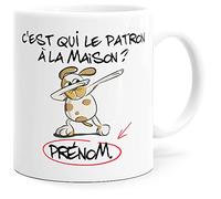 Mug Humour Personnalisable Nom du Chien C’est qui le Patron Nom Tasse Message drôle Personnalisé Animaux. Idée Cadeau Original pour Ami Couple Enfant Collègue Mère Père pour Anniversaire Noël Fête.