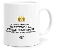 Mug Humour Prince Charmant Tasse Message drôle. Idée Cadeau Original pour Amis Couple Amoureux Collègue Frère Sœur Copine pour Anniversaire Noël Plaisir. Dino Mugs le Sourire dès le Réveil.