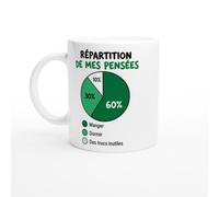 Mug Humour Répartition de Mes Pensées 60% Manger 30% Dormir 10% des Trucs | Mug Humour Sarcasme - Idée Cadeau Originale