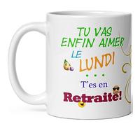 Mug humour retraite tu vas aimer lundi tasse céramique drôle haute qualité offrir idée cadeau rigolo depart retraite marrant homme femme anniversaire fete Noel ami collegue famille 325ml