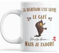 Mug Humour Secrétaire - Cadeau Original Femme Anniversaire ou Noël - Idée Cadeau Drôle Bureau Assistante Administrative - La Secrétaire c’est comme le café, elle a un grain mais je l’adore