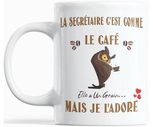 Mug Humour Secrétaire - Cadeau Original Femme Anniversaire ou Noël - Idée Cadeau Drôle Bureau Assistante Administrative - La Secrétaire c’est comme le café, elle a un grain mais je l’adore