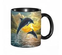 Mug Humour Tasse drôle,Deux dauphins sautant hors de la mer sur un magnifique couch,Idée Cadeau Original Amis Couple Amoureux Collègue Frère Sœur Mari Femme Fiancés pour Anniversaire St Valentin Noël