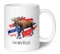 Mug imprimé avec motif - Norvège - Drapeau avec élan - Cadeau pour maman, papa, amis, anniversaire, Saint Valentin, Noël - Pour homme et femme - Couleur : blanc