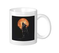 Mug imprimé loup lune arbre loup hurle design esthétique animaux oiseaux vintage orange noir céramique réutilisable décoratif garde-manger appartement salon fond plat boissons chaudes tasses 325 ml