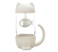 THE CONCEPT FACTORY, KA0554, Mug Infuseur Poisson Chat Kawaii 30Cl - Vaisselle Élégante, Idéal pour Thé et Café, Céramique et Verre Transparent, Design Amusant, Blanc, Transparent