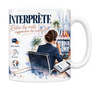 Mug Interprète - Relier les Mots, Rapprocher les Mondes | Mug Céramique 330 ml | Idée Cadeau Original Homme Femme | Passe au Lave-Vaisselle et au Micro-Ondes | Impression Sublimation Haute Définition