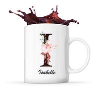 Mug Isabelle | Tasse prénom femme avec Lettre fleur | Idée cadeau pour anniversaire noël et fête des mères