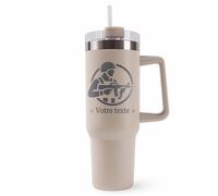 Mug Isotherme 1,2L - Activité avec Prénom Personnalisable - Bouteille Thermos avec Anse, Paille et Couvercle - Sport Passion Idée Cadeau Personnalisé Gourde (Beige, Militaire)