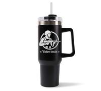 Mug Isotherme 1,2L - Activité avec Prénom Personnalisable - Bouteille Thermos avec Anse, Paille et Couvercle - Sport Passion Idée Cadeau Personnalisé Gourde (Noir, Militaire)
