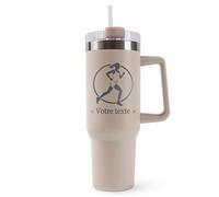 Mug Isotherme 1,2L - Activité avec Prénom Personnalisable - Bouteille Thermos avec Anse, Paille et Couvercle - Sport Passion Idée Cadeau Personnalisé Gourde (Beige, Running)