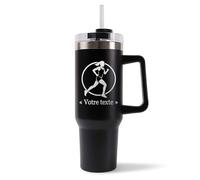 Mug Isotherme 1,2L - Activité avec Prénom Personnalisable - Bouteille Thermos avec Anse, Paille et Couvercle - Sport Passion Idée Cadeau Personnalisé Gourde (Noir, Running)