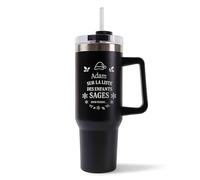 Mug Isotherme 1,2L - Adam Liste des enfants sages Noir - Bouteille Thermos avec Anse, Paille et Couvercle - Idée Cadeau Gourde Personnalisée Noël