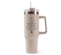 Mug Isotherme 1,2L - Adèle Magie de noël Sapin Beige - Bouteille Thermos avec Anse, Paille et Couvercle - Idée Cadeau Gourde Personnalisée Noël