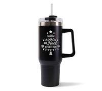 Mug Isotherme 1,2L - Adèle Magie de noël Sapin Noir - Bouteille Thermos avec Anse, Paille et Couvercle - Idée Cadeau Gourde Personnalisée Noël