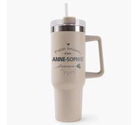 Mug Isotherme 1,2L - Anne-Sophie d'Amour Beige - Bouteille Thermos avec Anse, Paille et Couvercle - Idée Cadeau Gourde Personnalisée